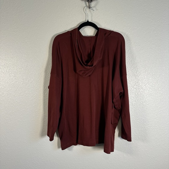 Eskandar Hoodie O/S Brick Red Pima Angle to Front Full Zip Lagenlook Casual - Picture 3 of 12